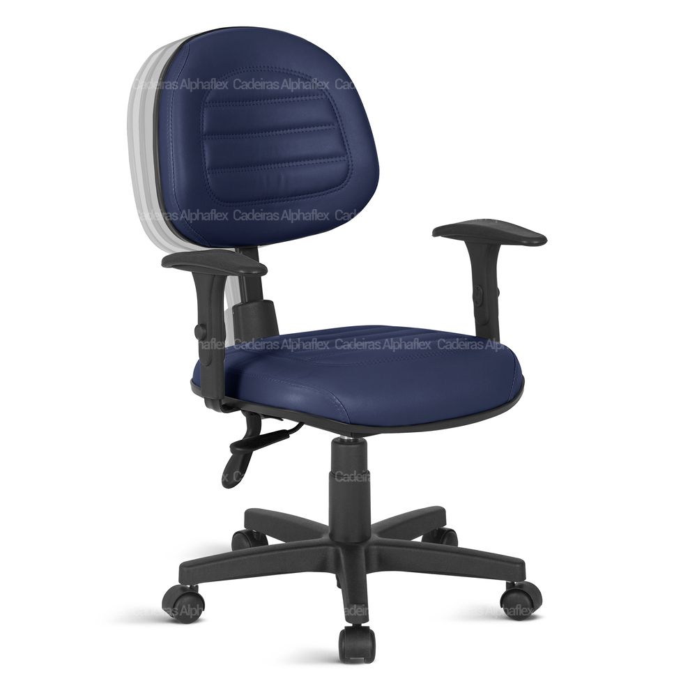 Cadeira escritorio ergonomica com regulagem no encosto e braco couro