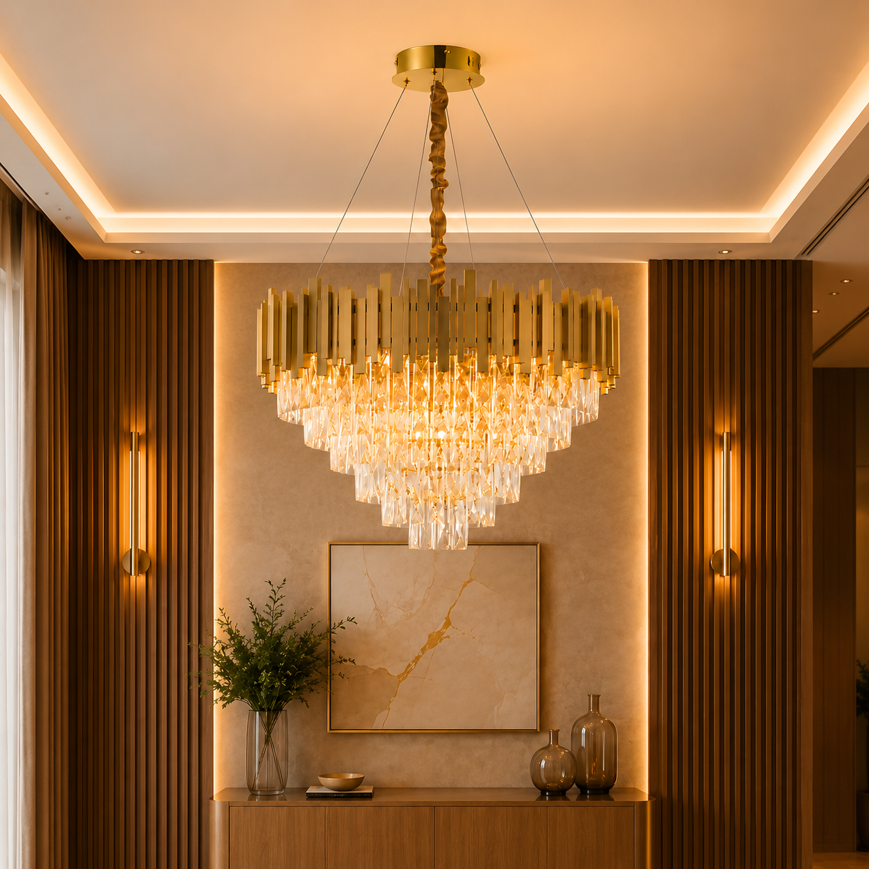 その他 Elyan, Lustre Loyalty CSR EVP Luminária Pendente Lustre Luxuoso Dourado e Cristais Vana Sindora