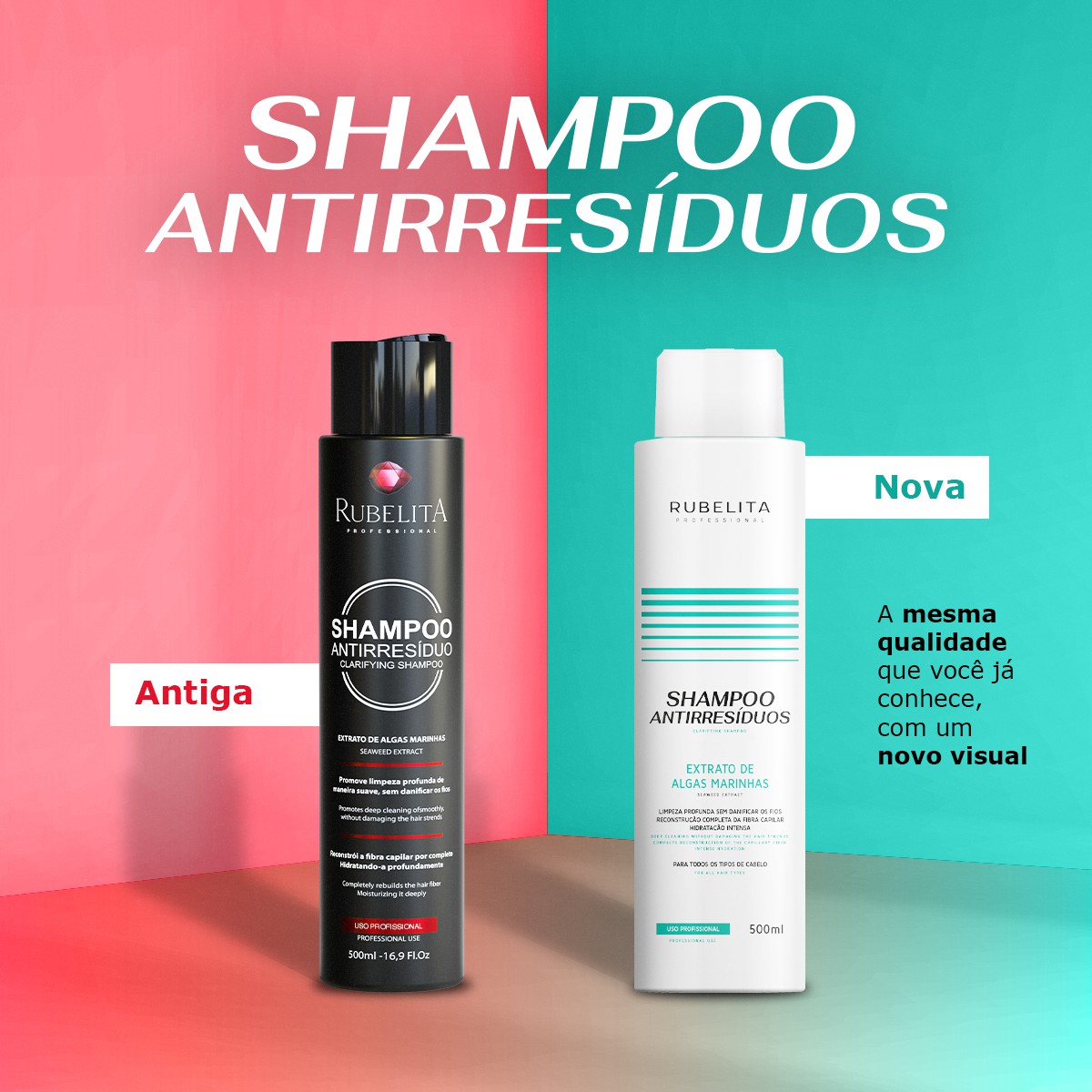 Shampoo Anti resíduo Limpeza Profunda Algas Marinhas 500ml - Rubelita ...