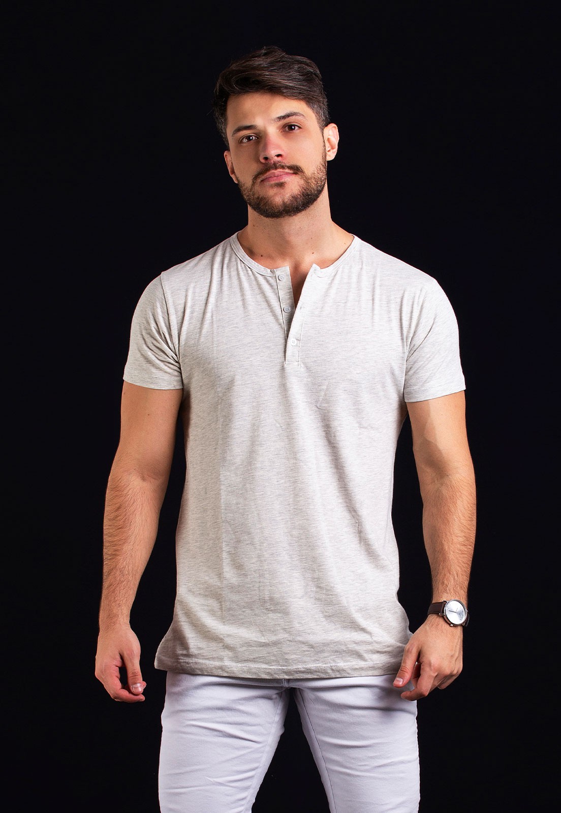 Camiseta Masculina Henley Off White Vidic - VIDIC▸® | Loja Online