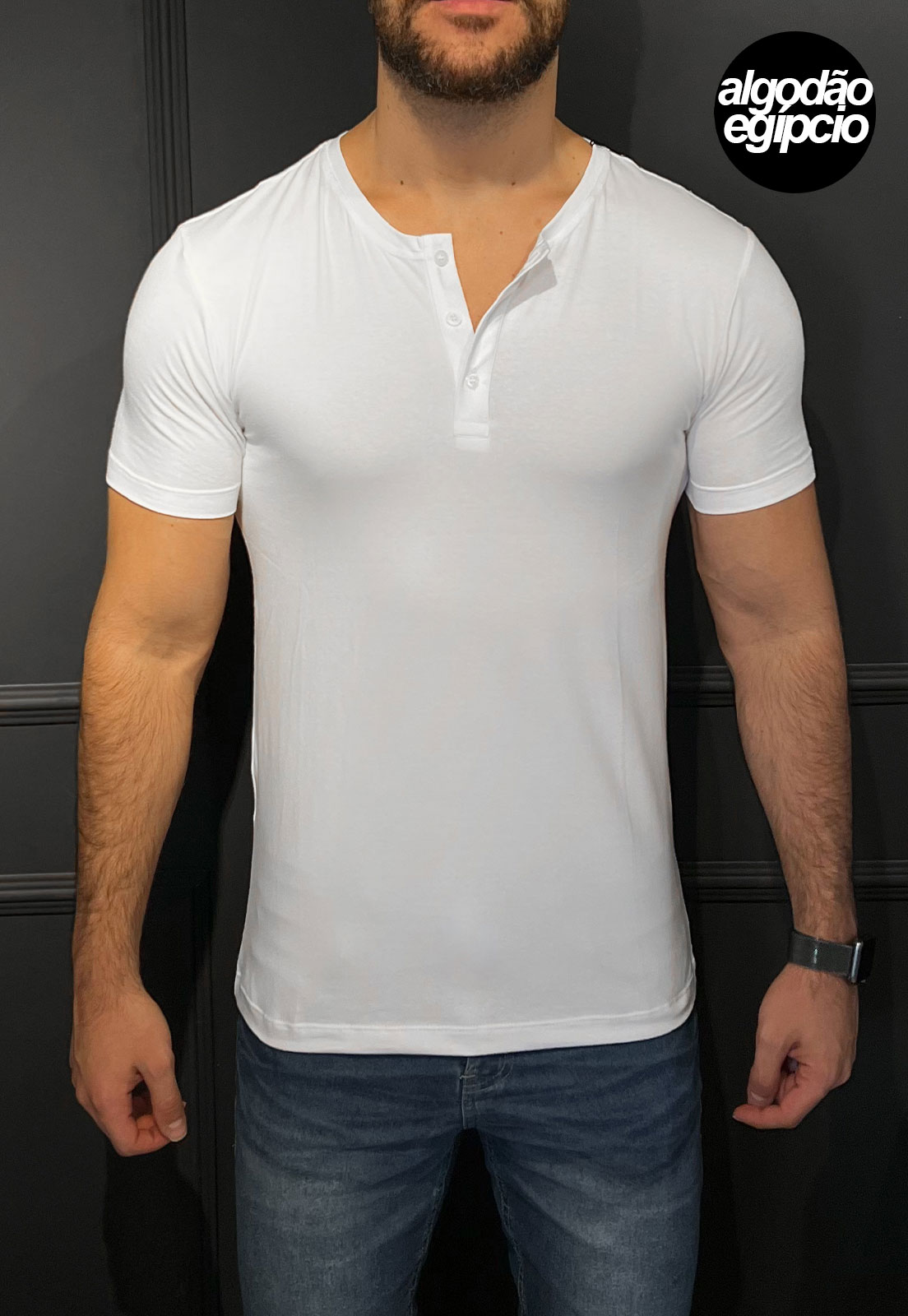 Camiseta Henley Algodão Egípcio Vidic Branca - VIDIC▸® | Loja Online