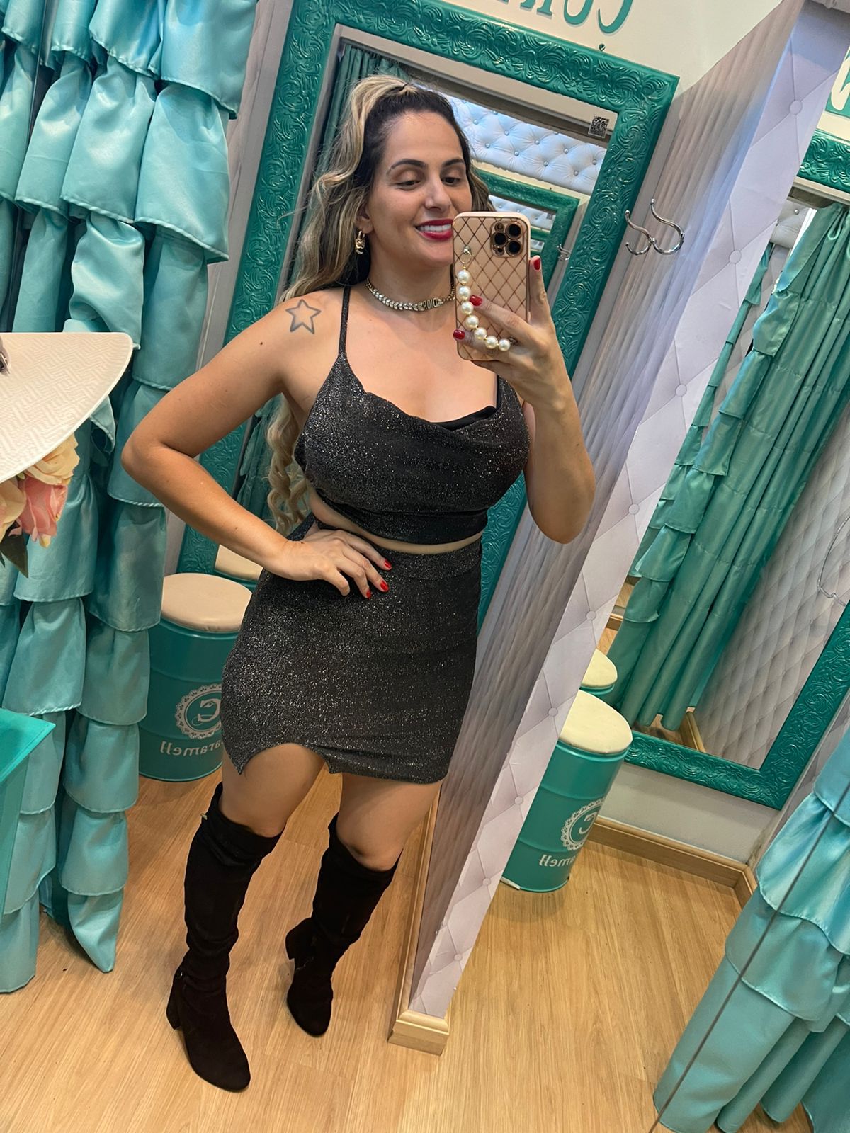 Saia de best sale lurex curta