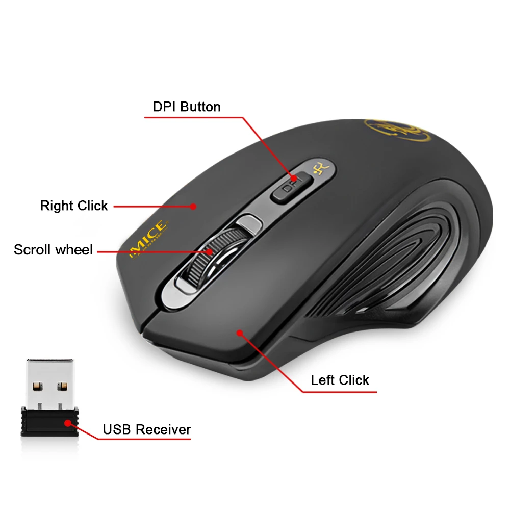 IMICE MOUSE SEM FIO ERGONÔMICO MOUSE SEM FIO 4 BOTÕES 2000DPI 2.4G ...