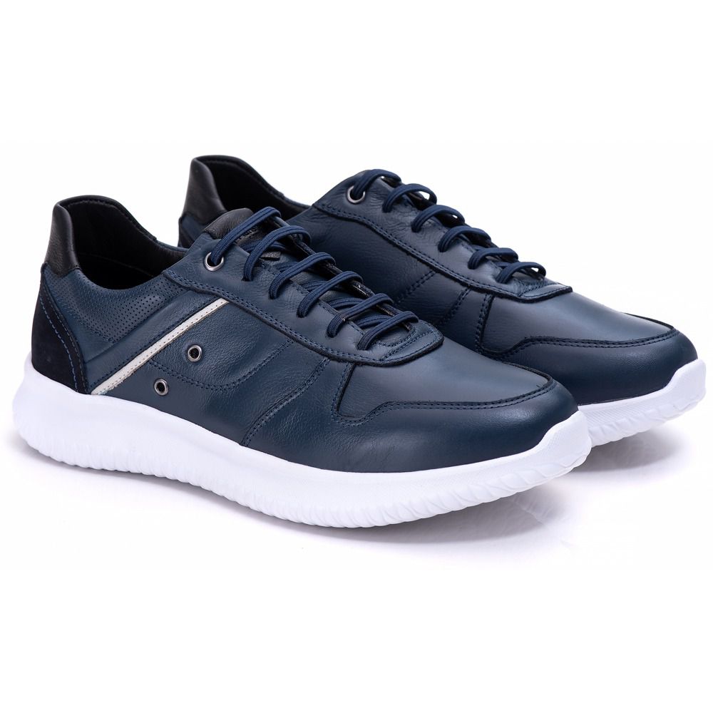 Tênis Casual Masculino De Couro Legitimo Comfort Shoes - 4031 Branco