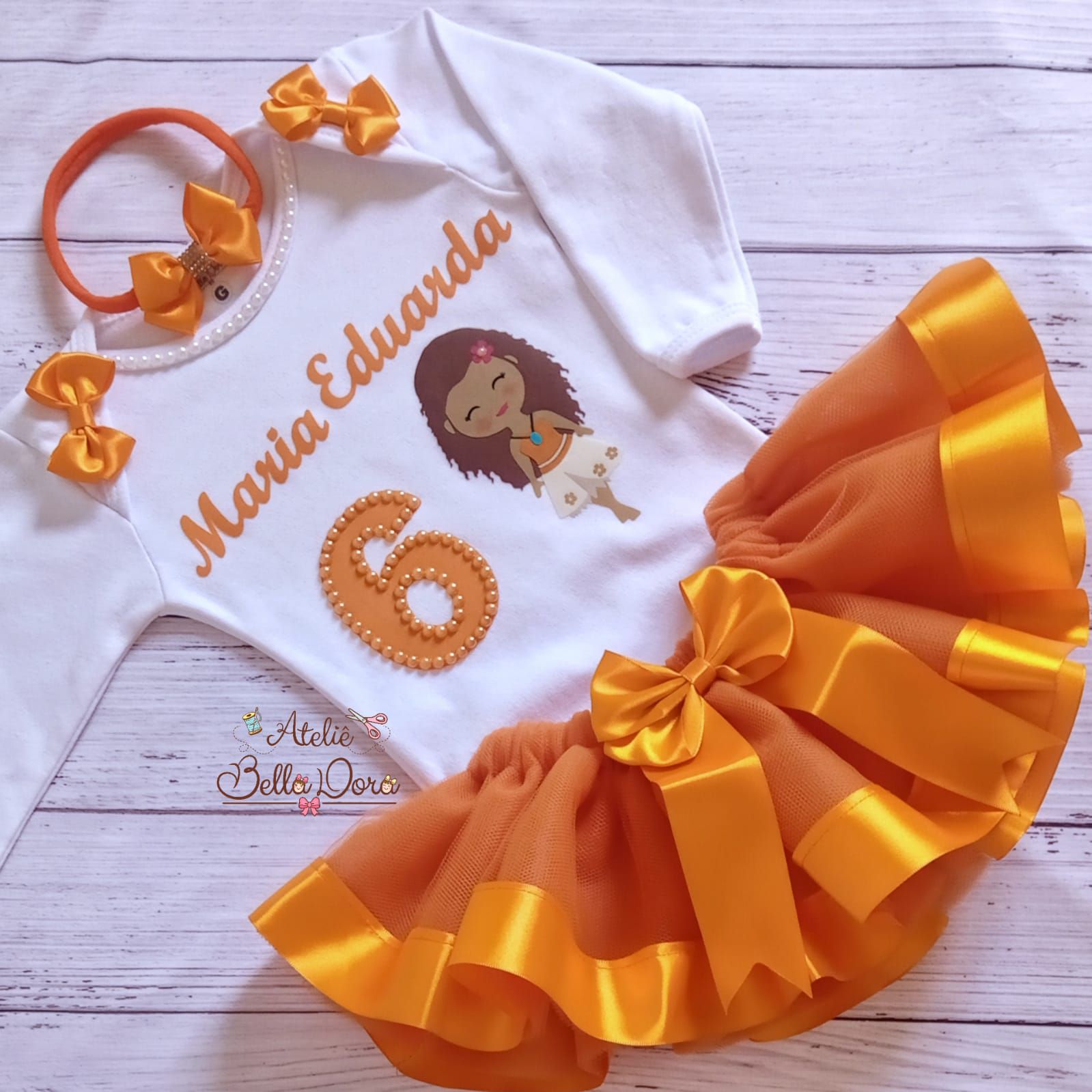 Conjunto Romper Body Moana Mesversario Roupa De Bebe Menina