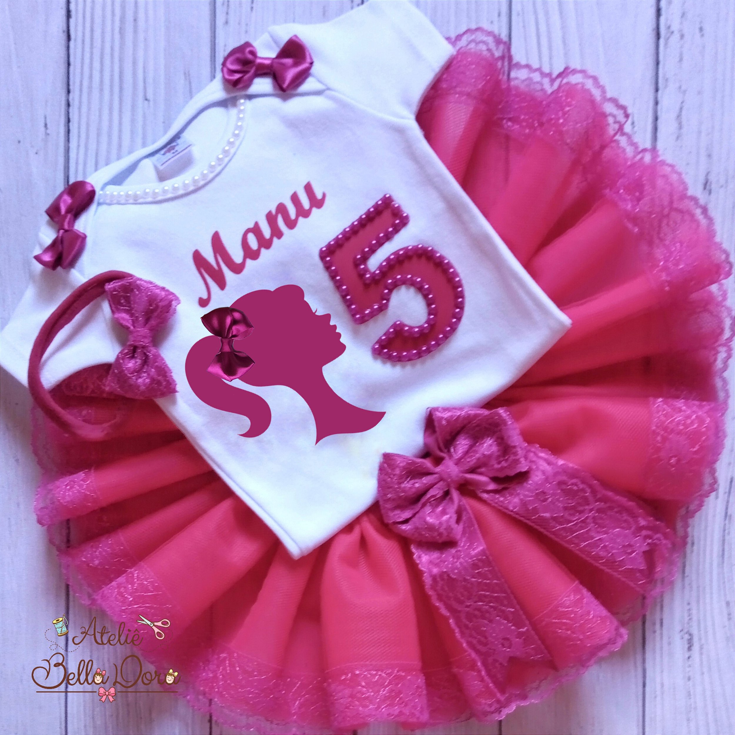 Conjunto Barbie com saia de tutu para aniversário