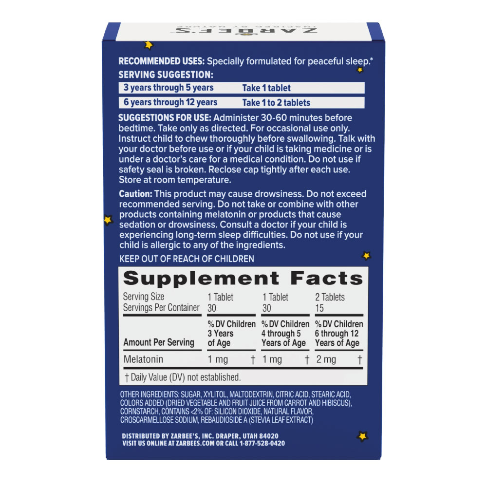 Children’s Sleep Chewable Tablet com Melatonina 30 Tabletes Zarbee's