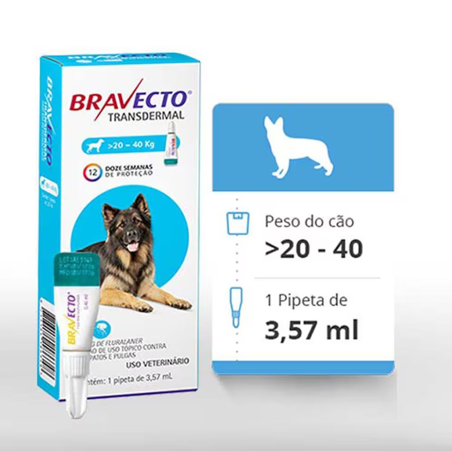 Bravecto Transdermal para Cães de 20 a 40 Kg - 1000 mg - Mercado AgroPet