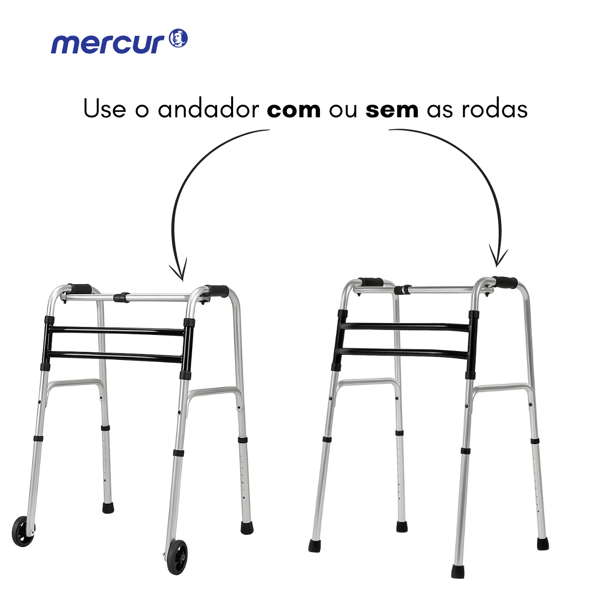 Andador para Idoso com Rodas Dobrável Fixo e Articulado 3 Barras 130kg ...