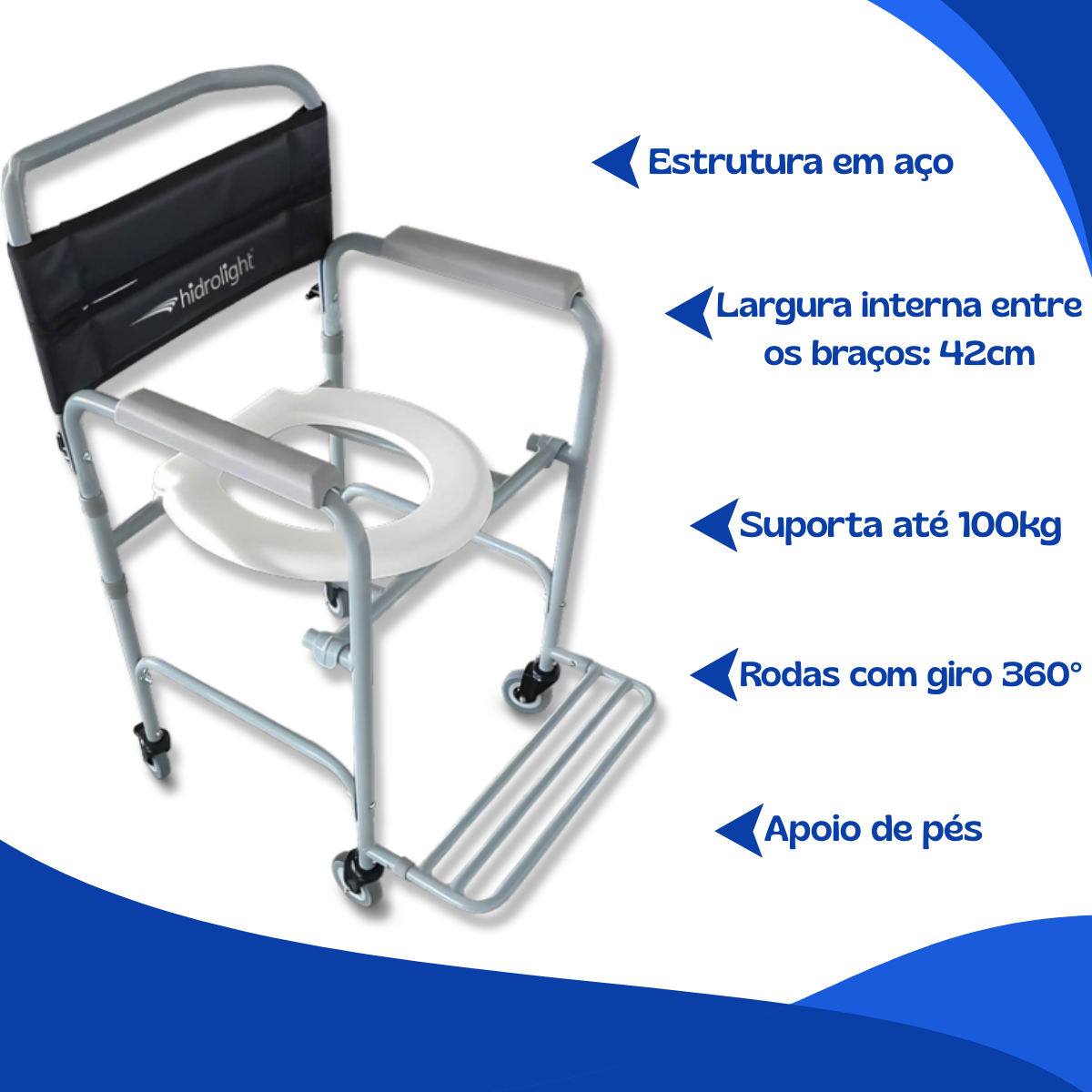 Cadeira De Banho Para Idoso Dobrável 100kg Higiênica Rodas - Hidrolight ...