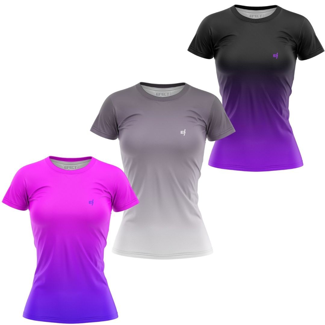 Kit 3 Camiseta Feminina Estampada Fitness Blusa Academia Caminhada