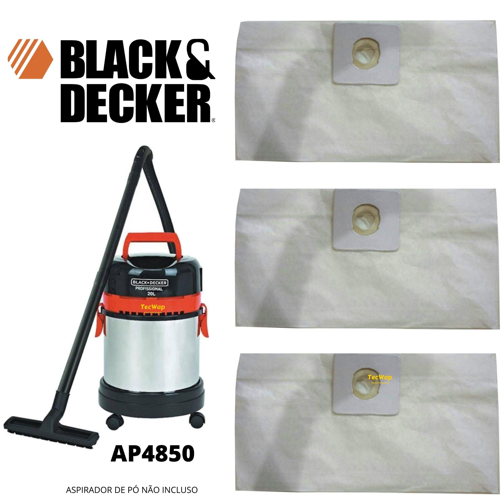 03 Sacos Descartável Aspirador De Pó Black E Decker Ap4850 - TecWap  Distribuidor de Peças