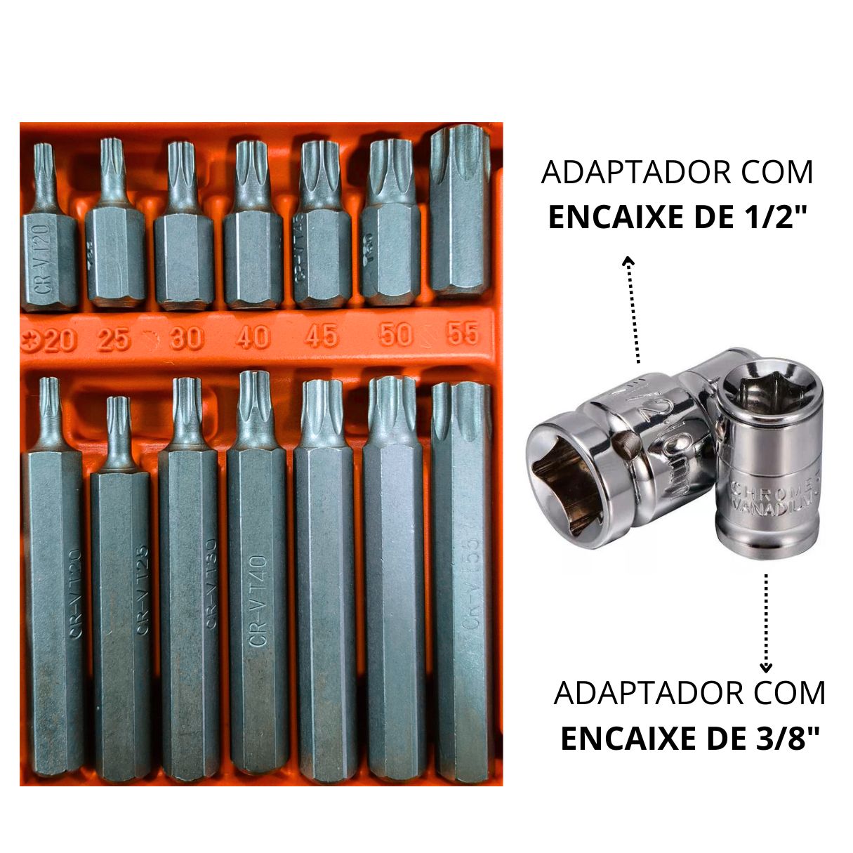 JOGO COM 40 BITS MULTIDENTADOS ALLEN E TORX HEXAGONAL 3/8 1/2 - MFL ...
