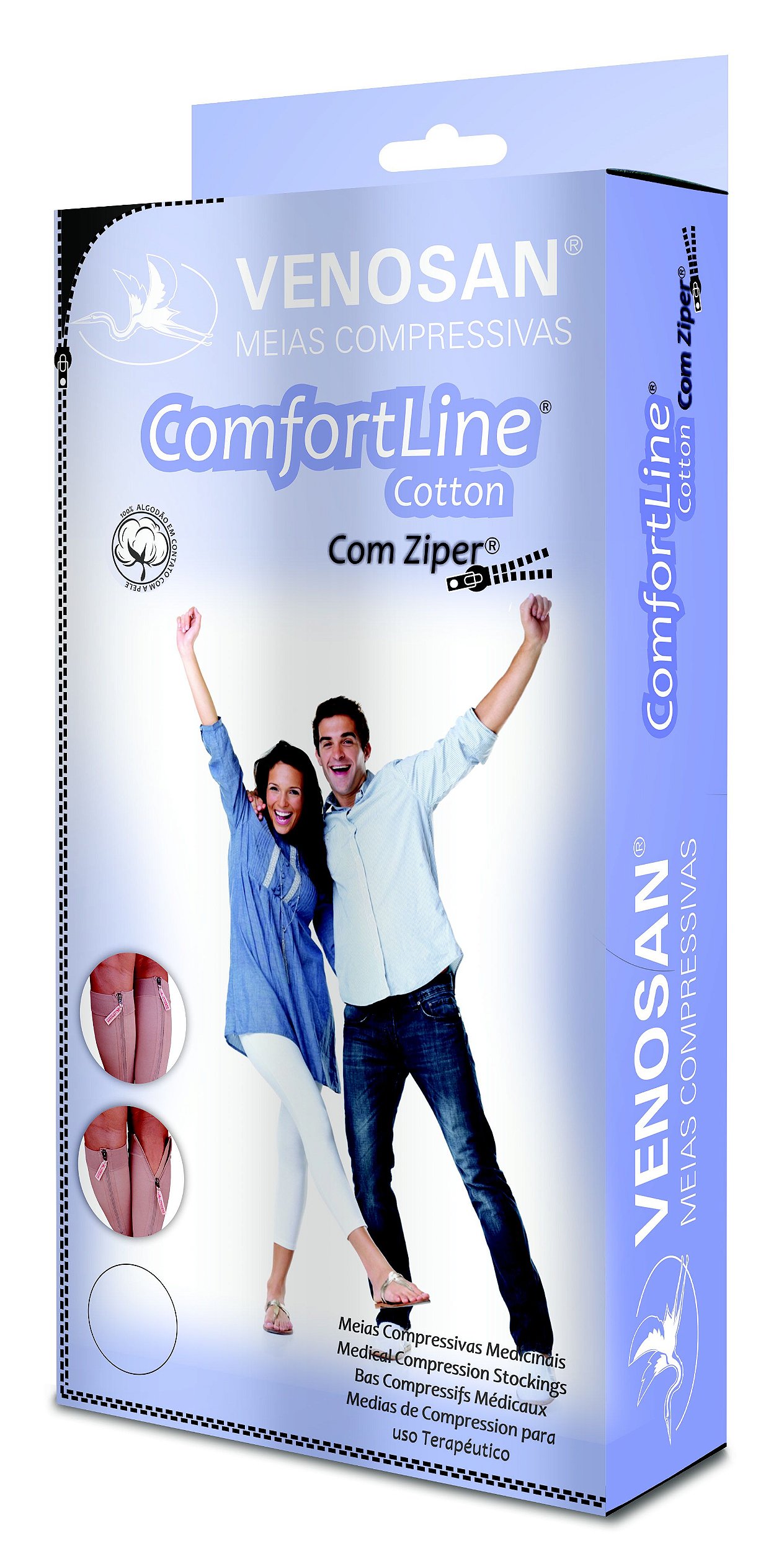 Meias Venosan Comfortline Cotton com Ziper Panturrilha 20-30mmHg Longa Bege  - Dr Meias