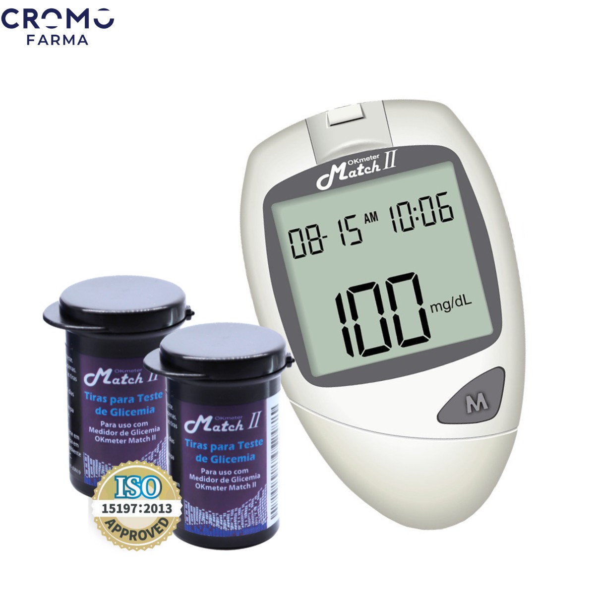 Medidor de Glicose + Tiras Reagentes c/100 Unidades Match II - Ok Meter -  Loja Cromo Comércio e Distribuição em Saúde