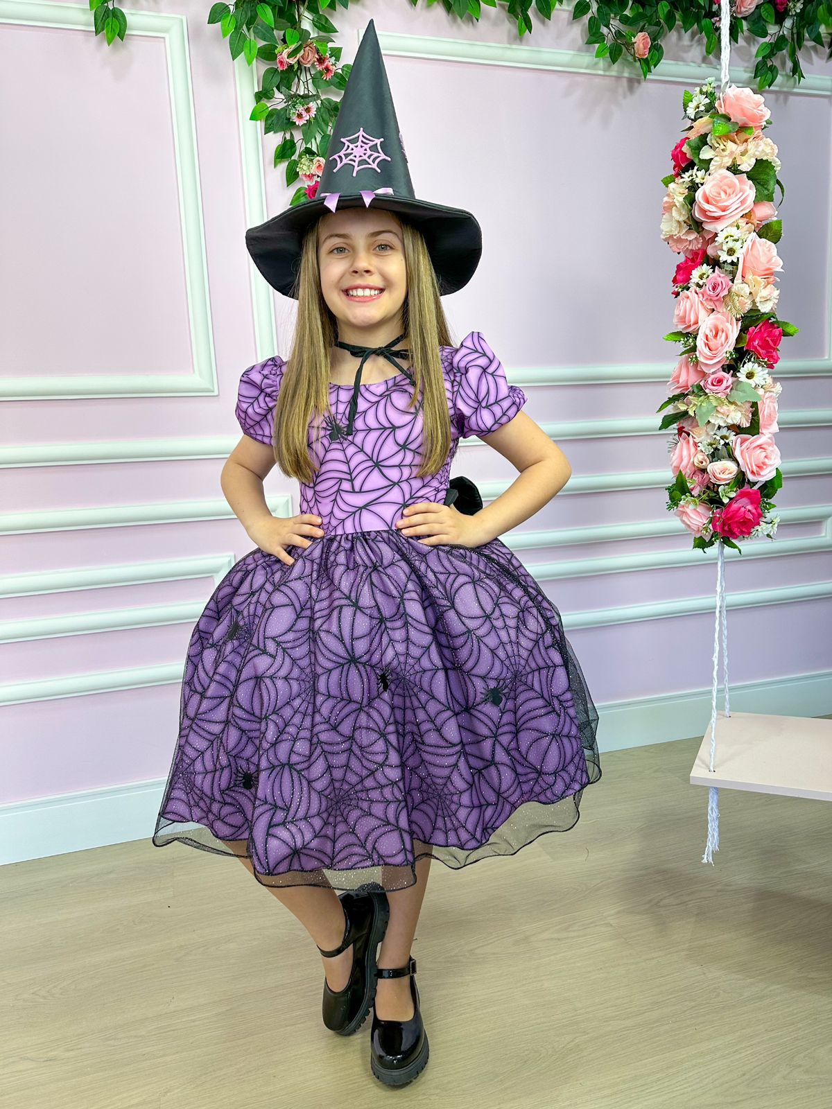 fantasia de bruxa infantil vestido preto e roxo