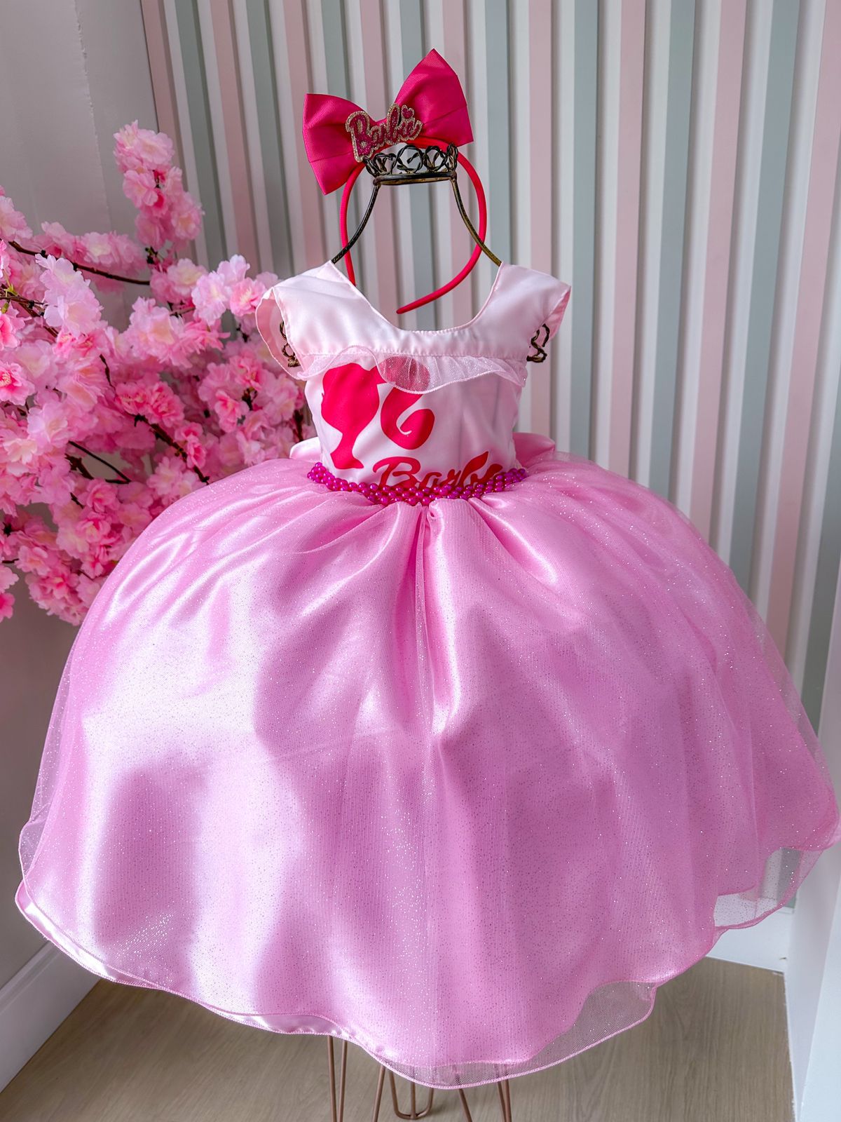 Vestido Princesa Belli Tematico Barbie Pink Babado - Roupa