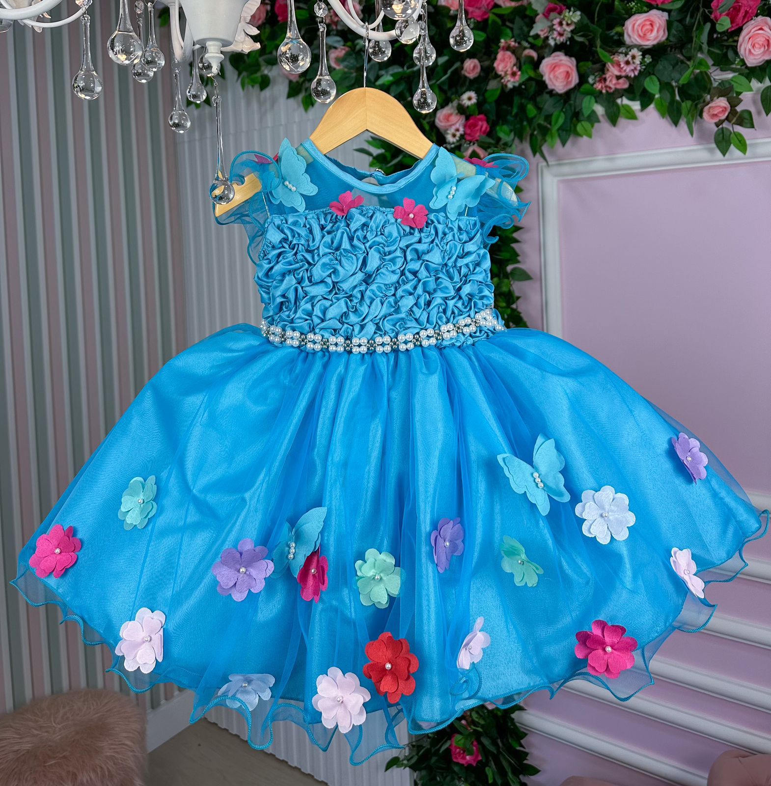 Vestido infantil Princesa Jardim Encantado Rosa c/ borboleta