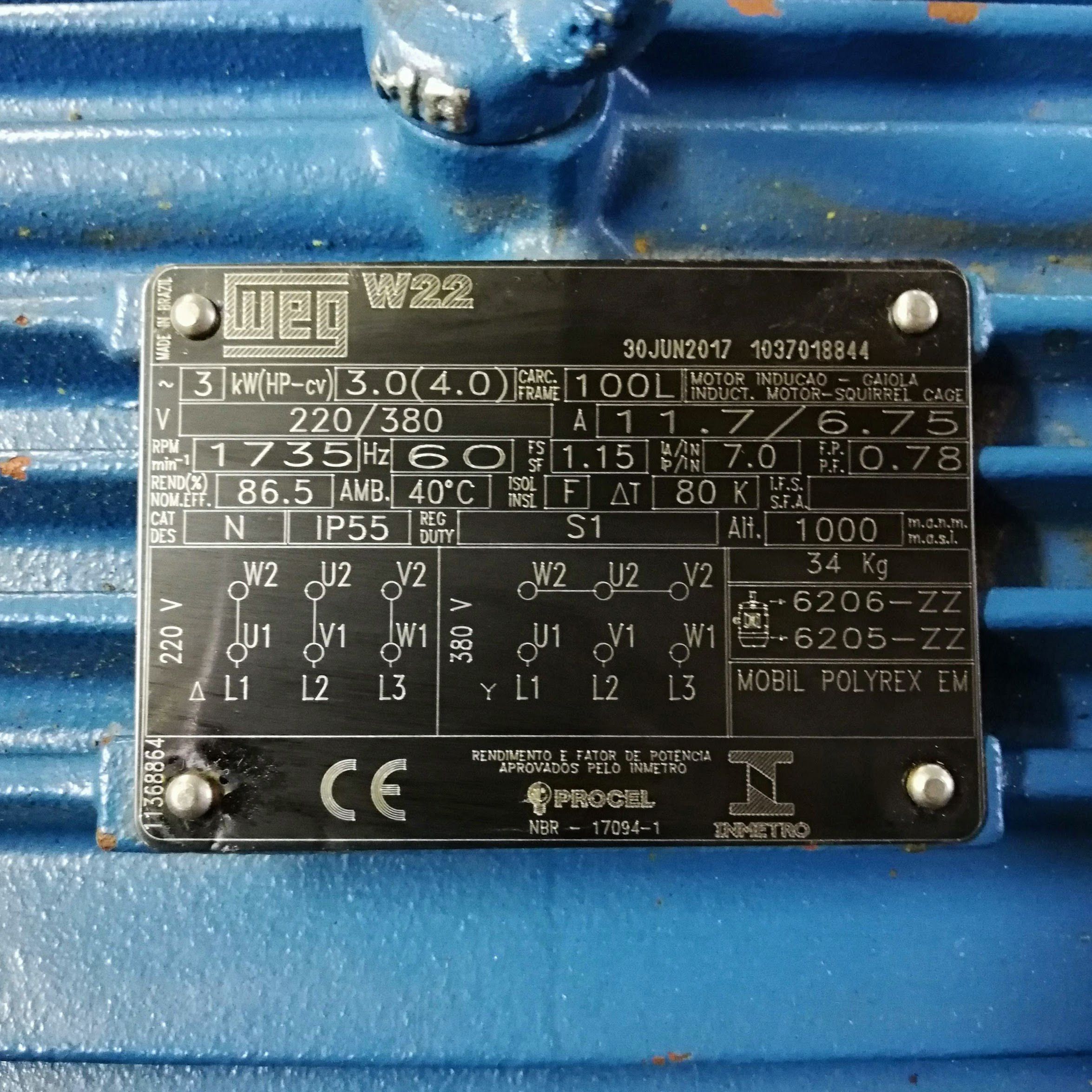 Hemi様 Motor WEG Trifásico 4CV 4P IP55 220/380V Seminovo - KIMOTOR