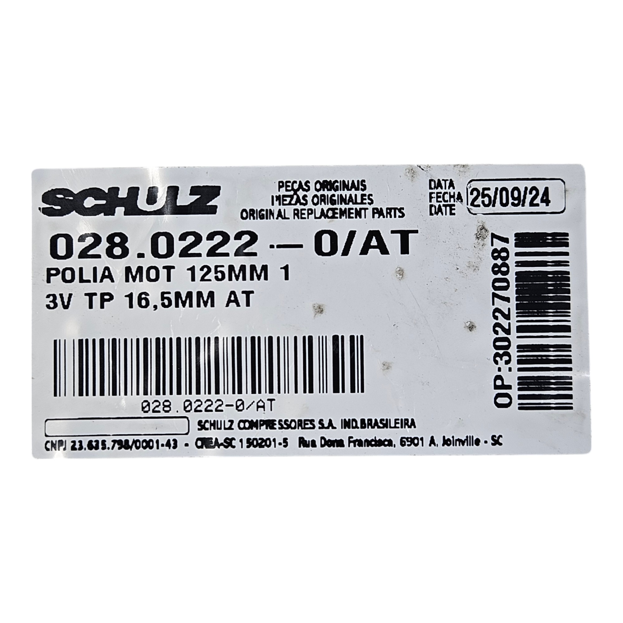 Schulz MSL 10ML Mundial - Polia do Compressor ORIGINAL 028.0222-0