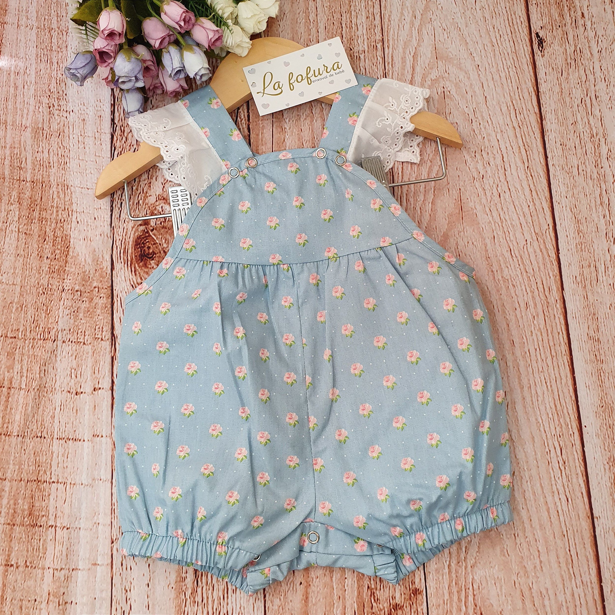 Body Romper Jardineira Floral Luxo Bebê Vintage + Faixa