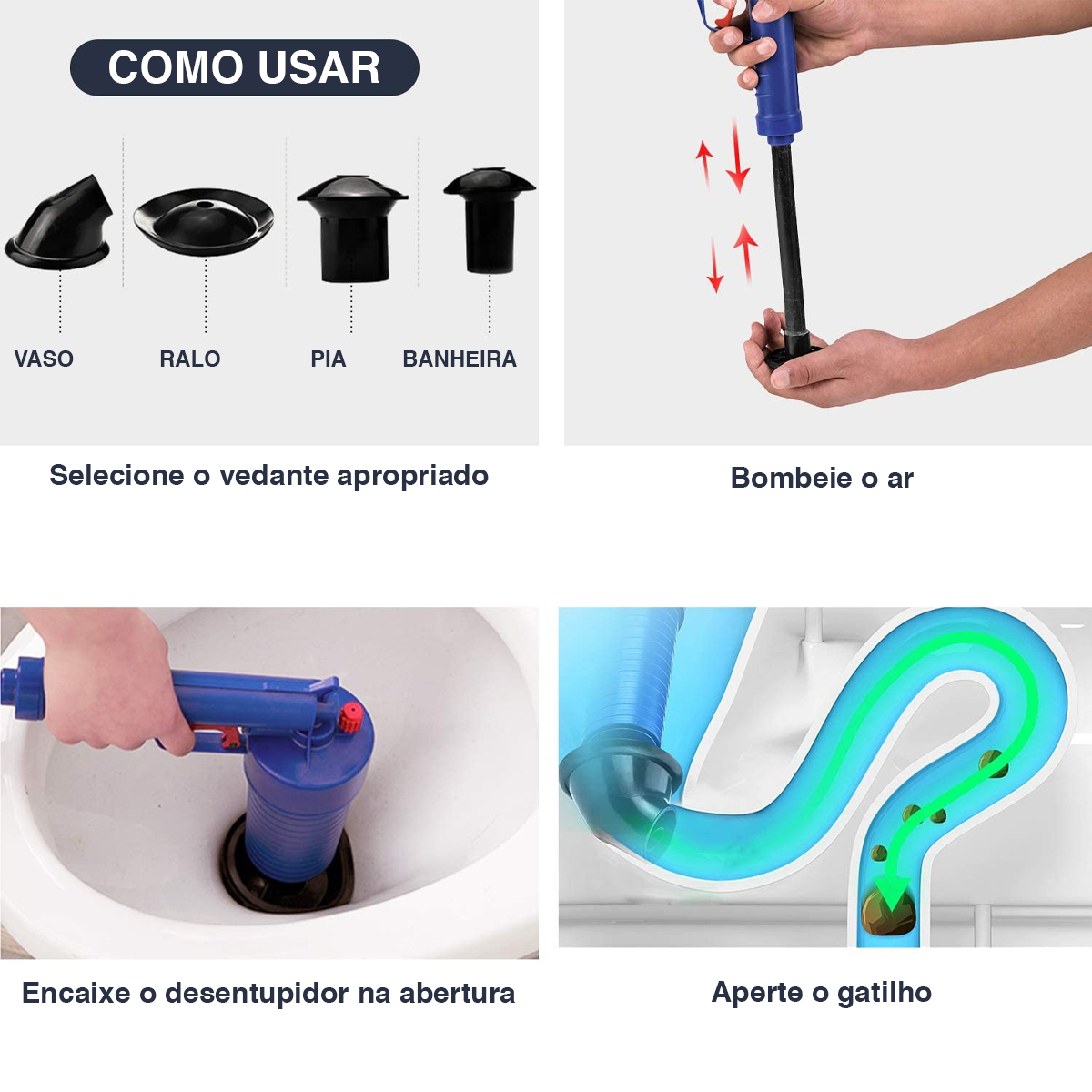 Desentupidor Manual Lorben Pistola Alta Pressão Vaso Ralo Pia - Lorben