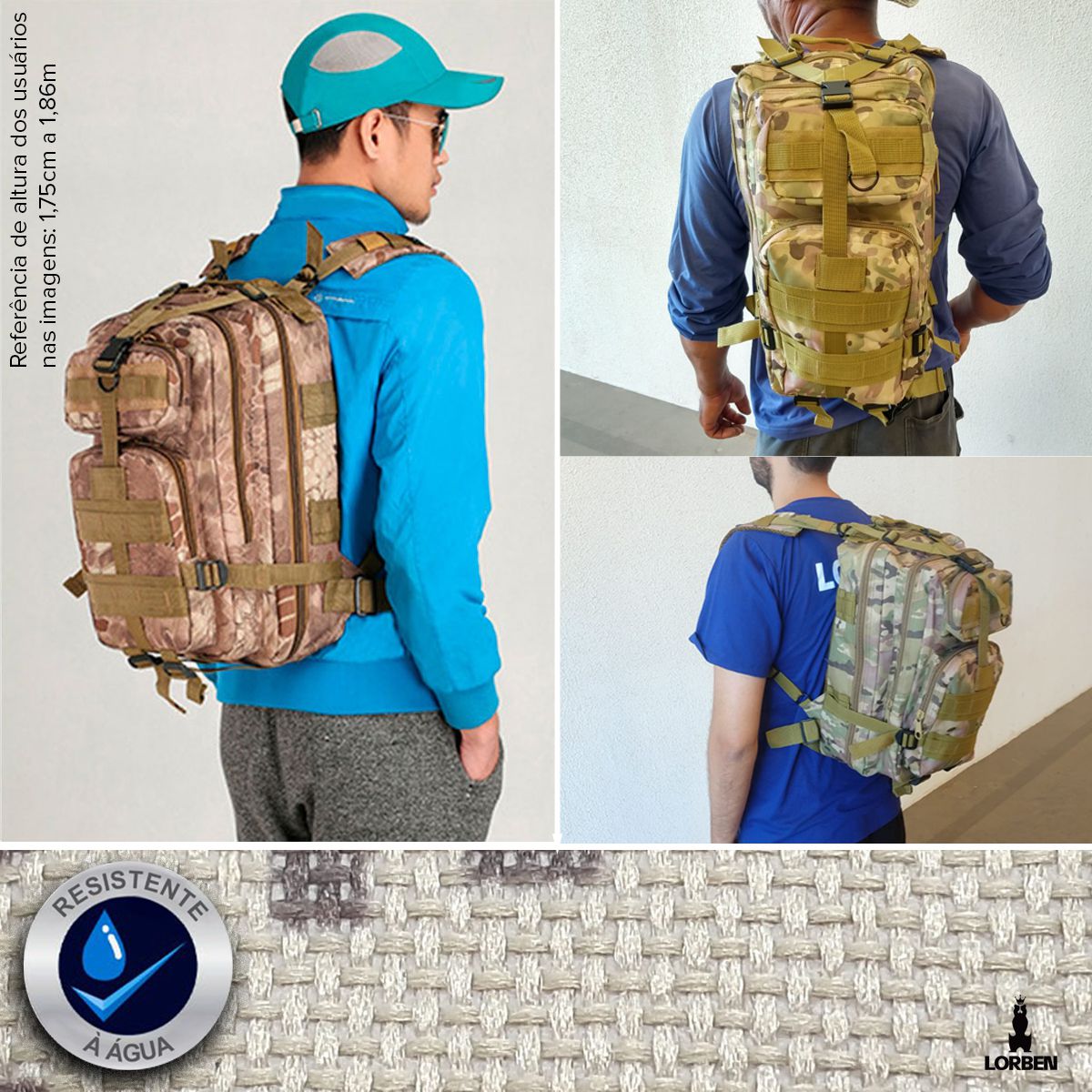 Mochila Tatica Camping Reforçada Camuflada 30L Escolar - Lorben