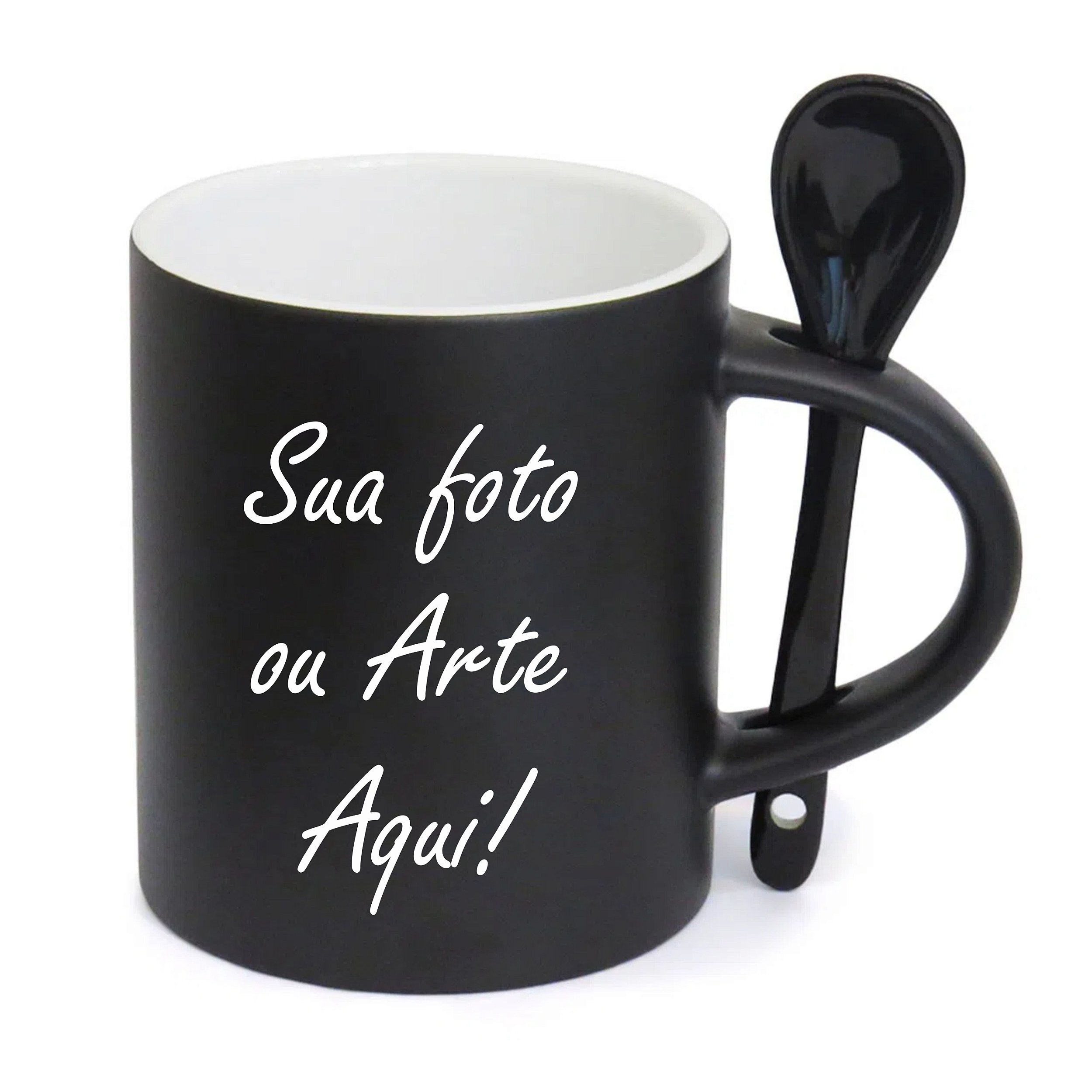 Caneca Personalizada com Colher - Preta Inicial com Nome Masculina e Frase  - Mimos Maria Personalizados