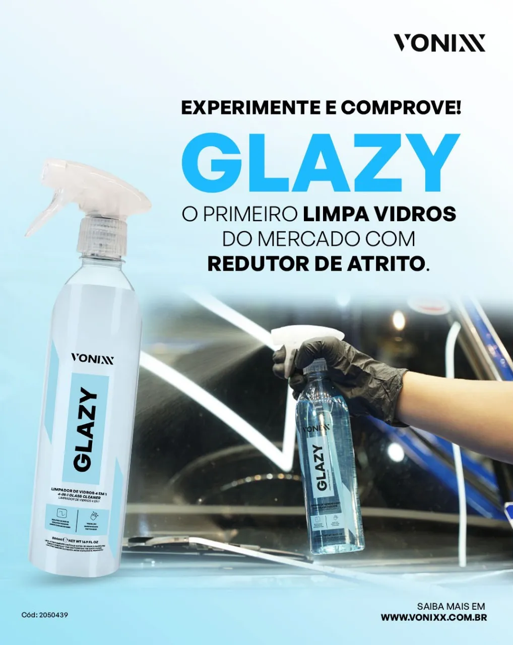 GLAZY LIMPA VIDROS C/ REDUTOR DE ATRITO 500ML - VONIXX - 500 Pro