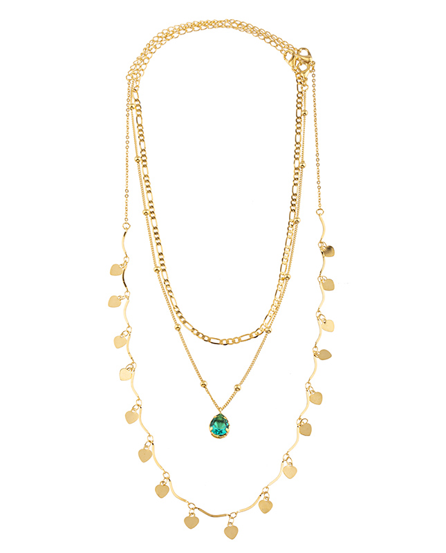 TRIO DE COLARES DOURADO MEDALHINHAS GOTA VERDE - Atacado Bijuterias ...