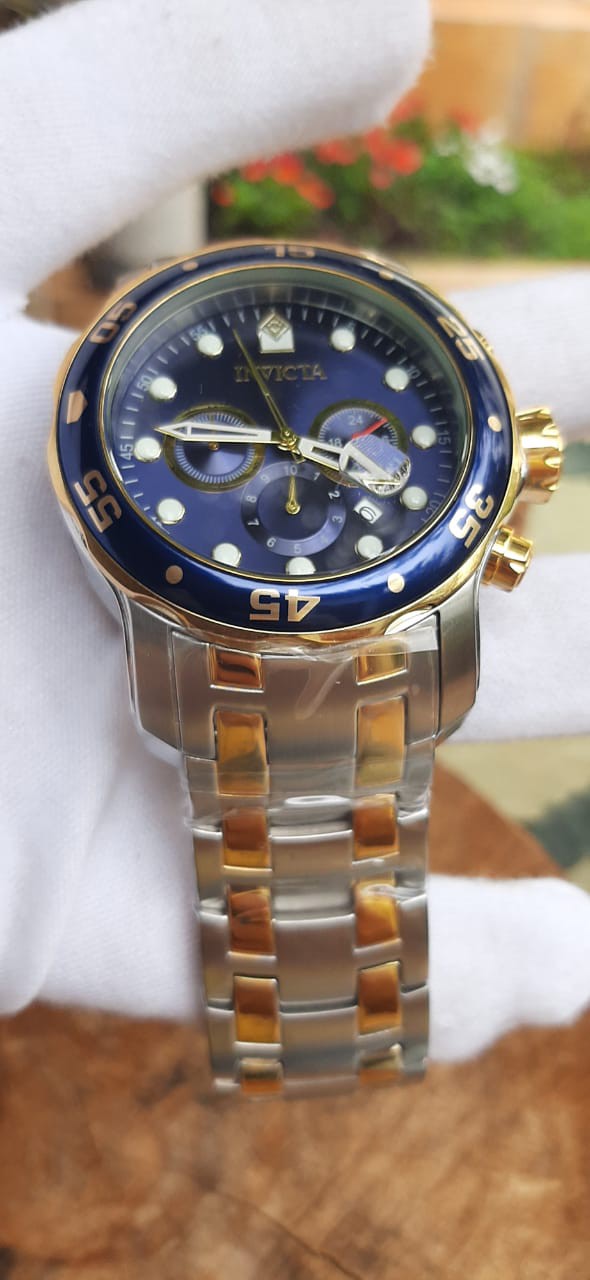 Relógio Masculino Relógio Invicta Cronógrafo Banhado Ouro 18k/ Prata - JS  Relógios&Variedades