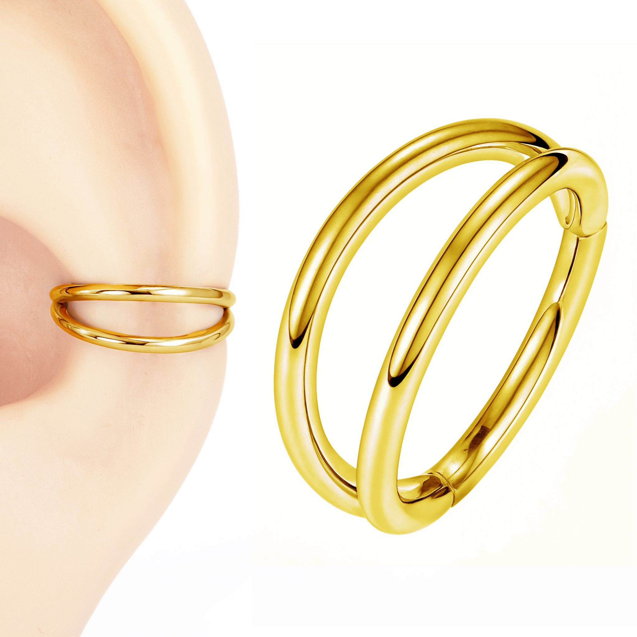 Piercing para Conch Argola Dupla de Titânio Dourada