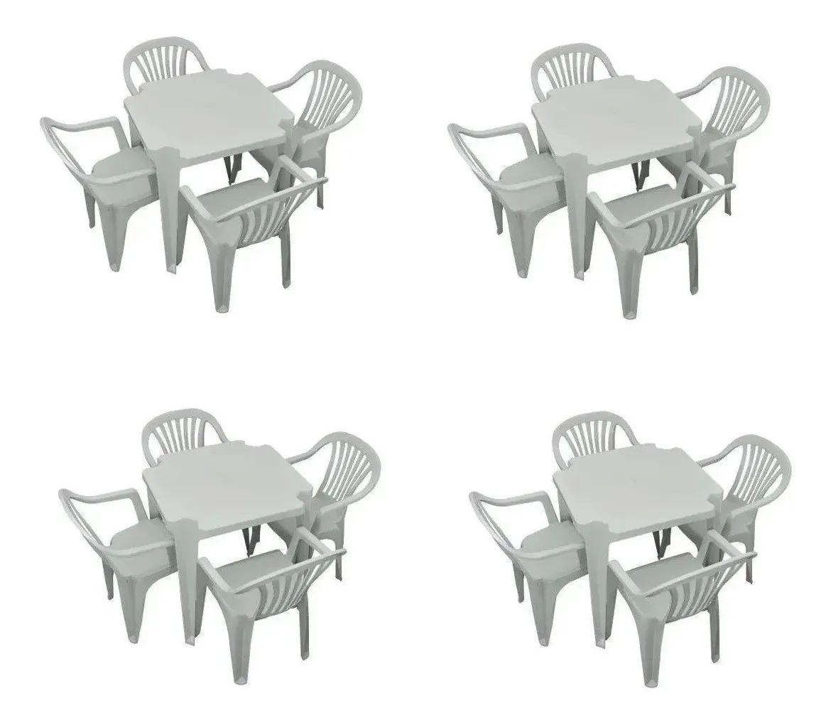 4 Jogos Mesa de Plástico Quadrada Branca Poltrona Plástica 4 cadeiras -  Extra Máquinas - Equipamentos Para Restaurantes, Lanchonete, Padaria e  Bares.