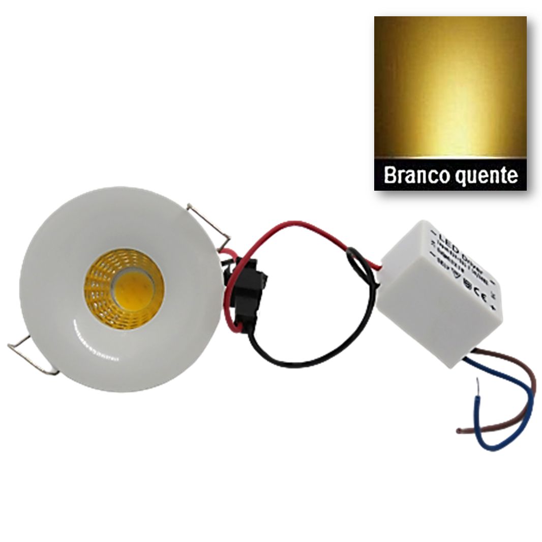 Mini Spot LED 3W Redondo Fixo Embutir SMD Branco Quente - BENLUZ-  Especialistas em Iluminação