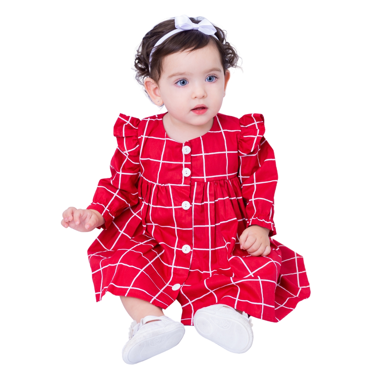 Vestido Xadrez Vermelho Tule Lili + Faixinha de cabelo - JOANINHA BABY