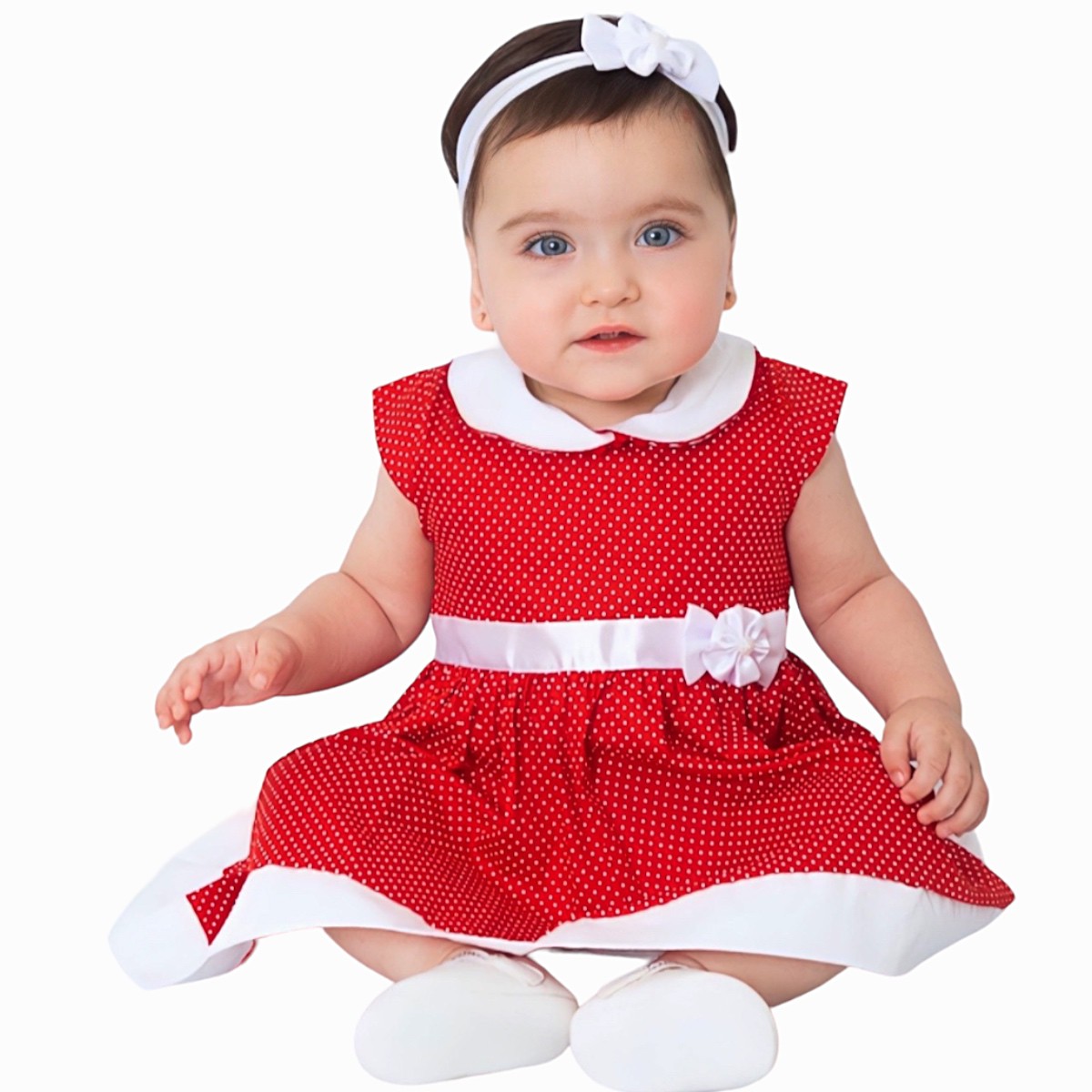 Vestido de Bebê com Tiara 100% Algodão Princesa Vermelho - Mundo