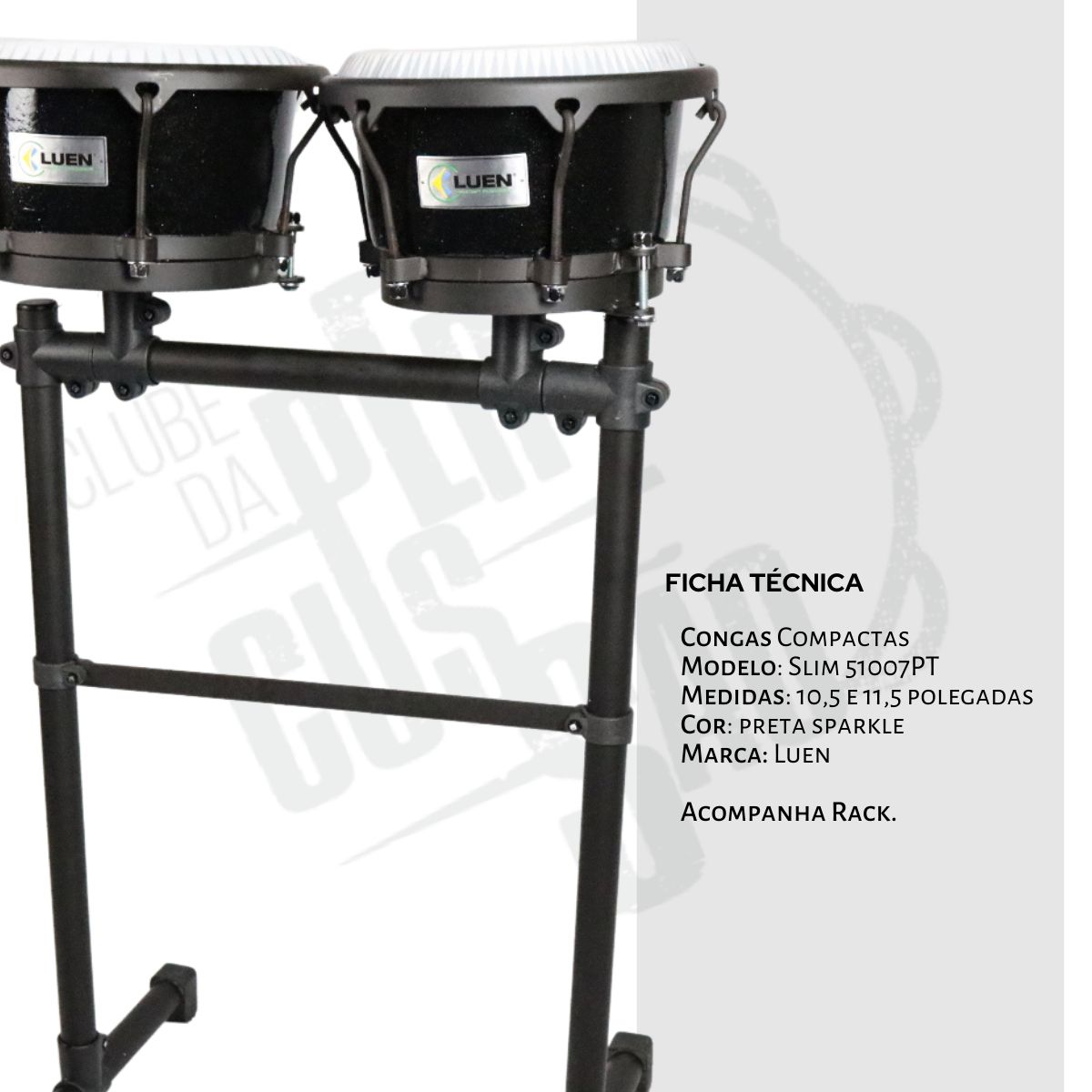 Conga Compacta Luen 10,5 e 11,5 Par Preta c/ Rack Instrumentos de