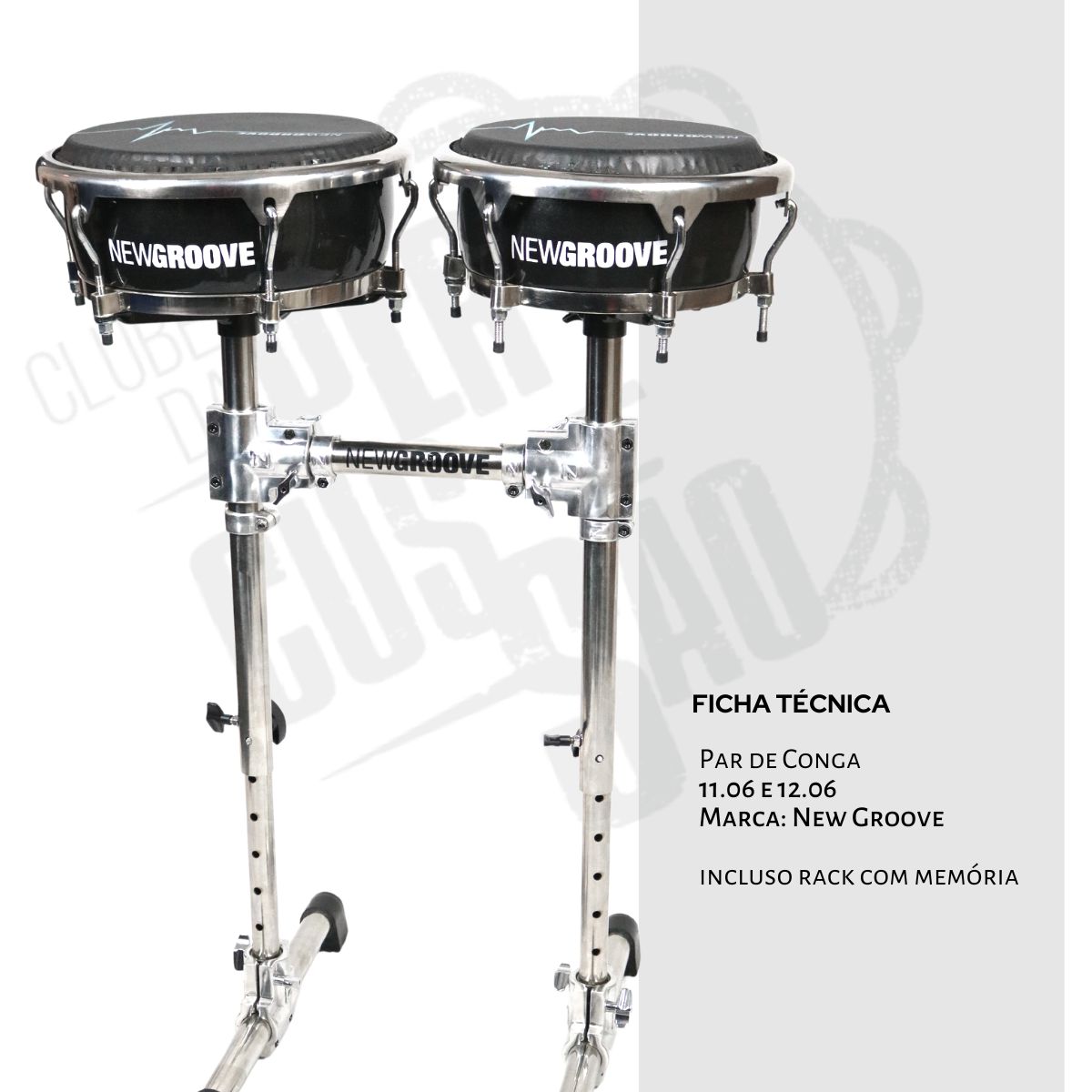 Congas Conga Compactas NewGroove 11.06 e 12.06 Par com Rack Preta