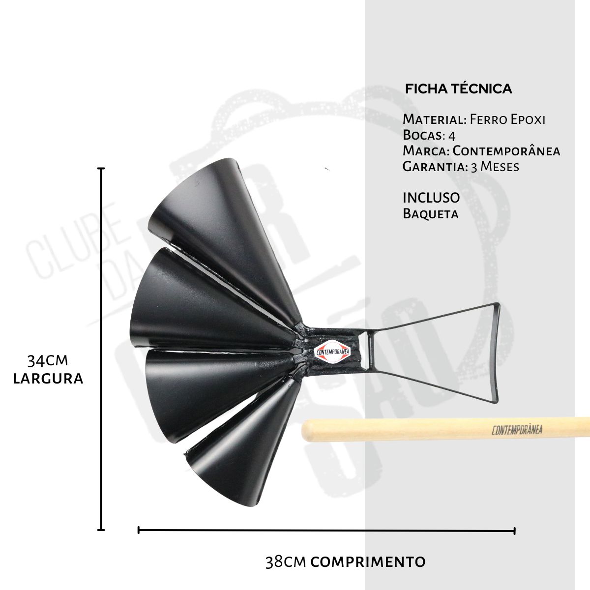 Agogô Contemporânea Quádruplo 4 Campanas Preto - Clube da