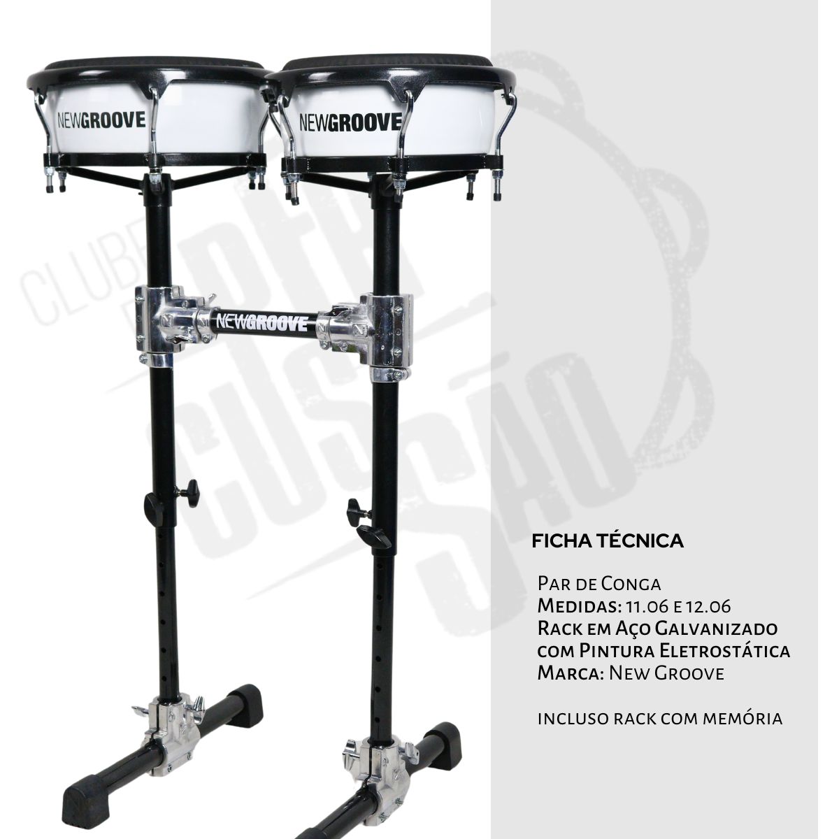Congas Compactas New Groove 11.06 e 12.06 Par Branca com Rack Preto