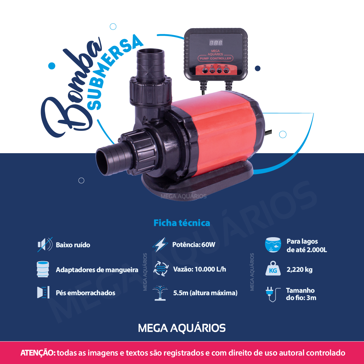 Bomba anfíbia externa/interna 10.000L/h com controle externo de vazão ...