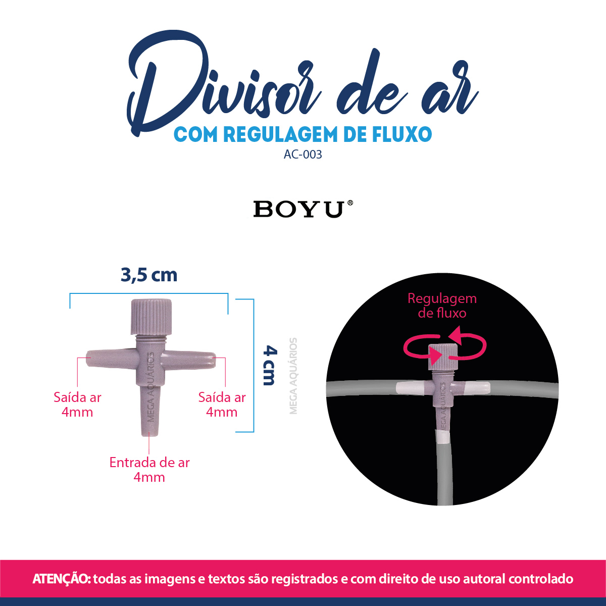 Acessório compressor divisor de ar boyu AC-003 kit 2 - Mega Aquários