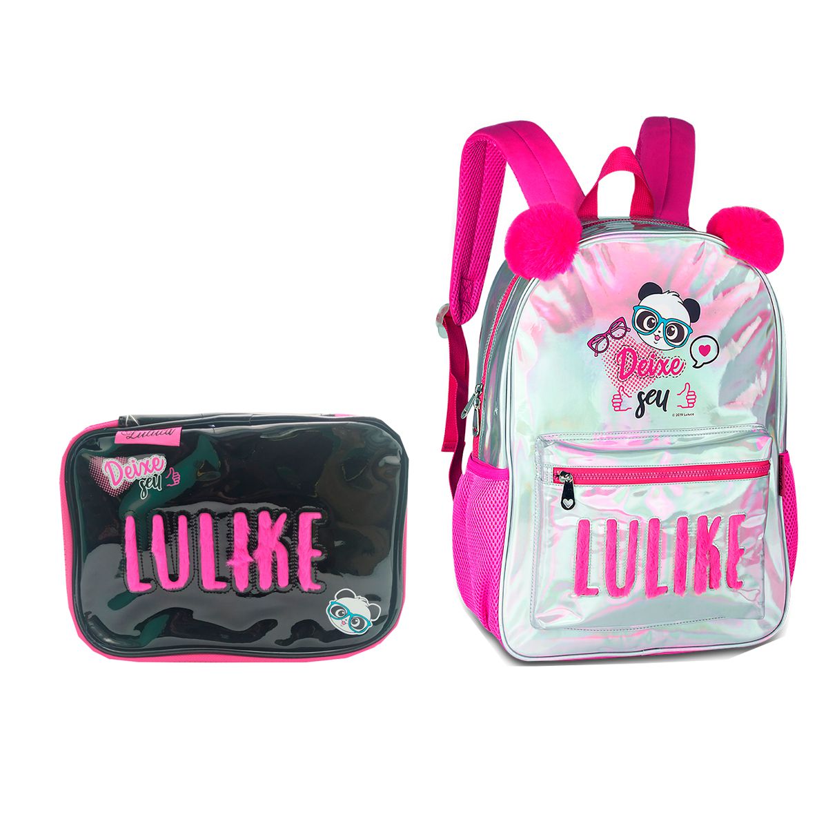 Kit Mochila Luluca + Estojo Bolsa Escolar Acessório Miçangas