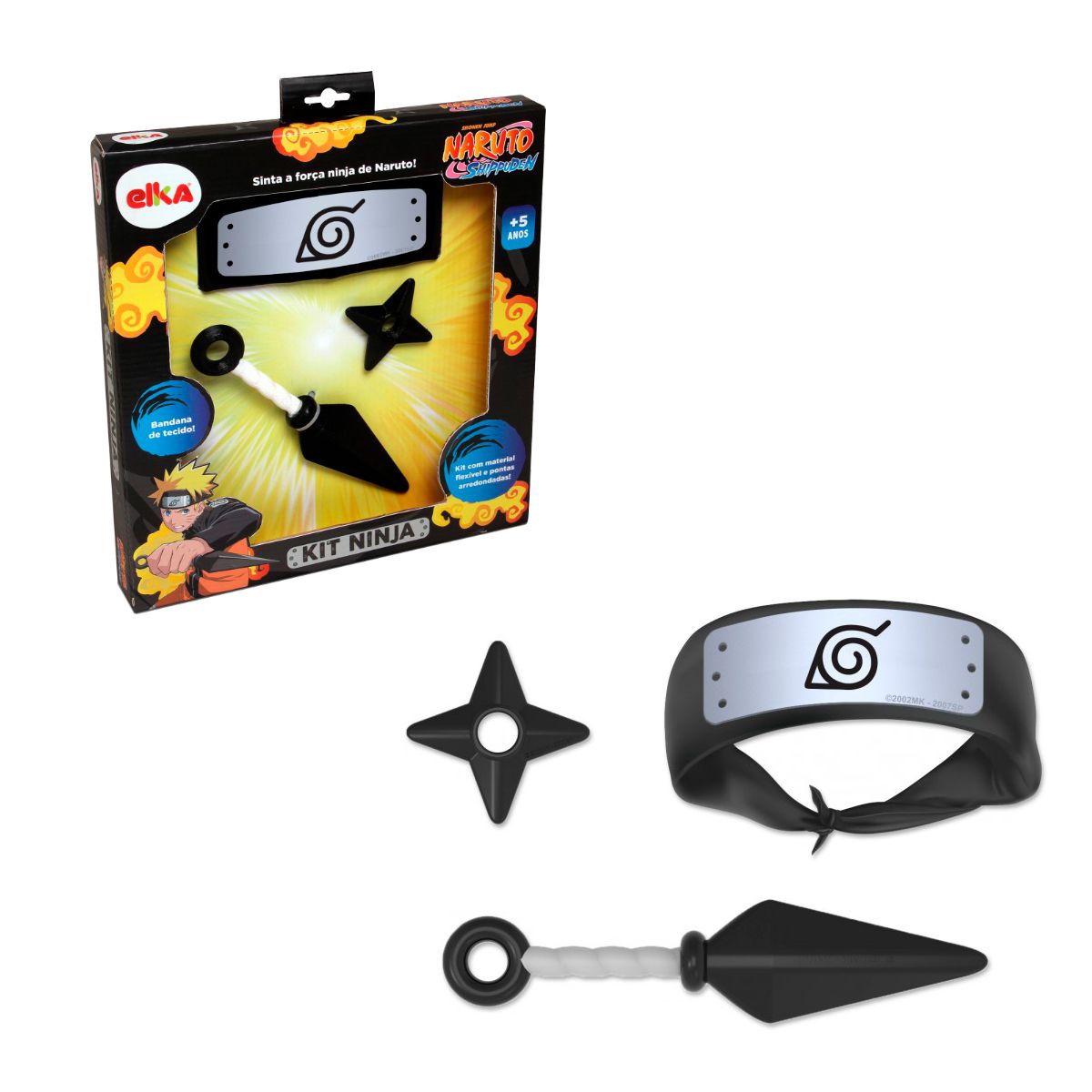 Kit Naruto Acessórios C/ 6 Shurikens 6 Kunais E 1 Bandana