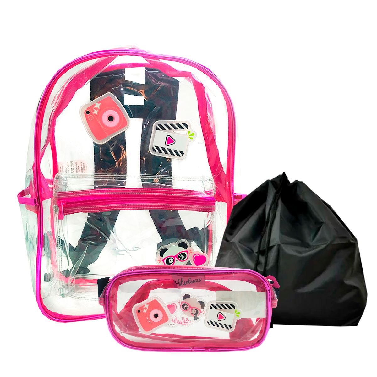 Kit Luluca Mochila + Estojo Rosa Pink Transparente - Clio - Shop Macrozao