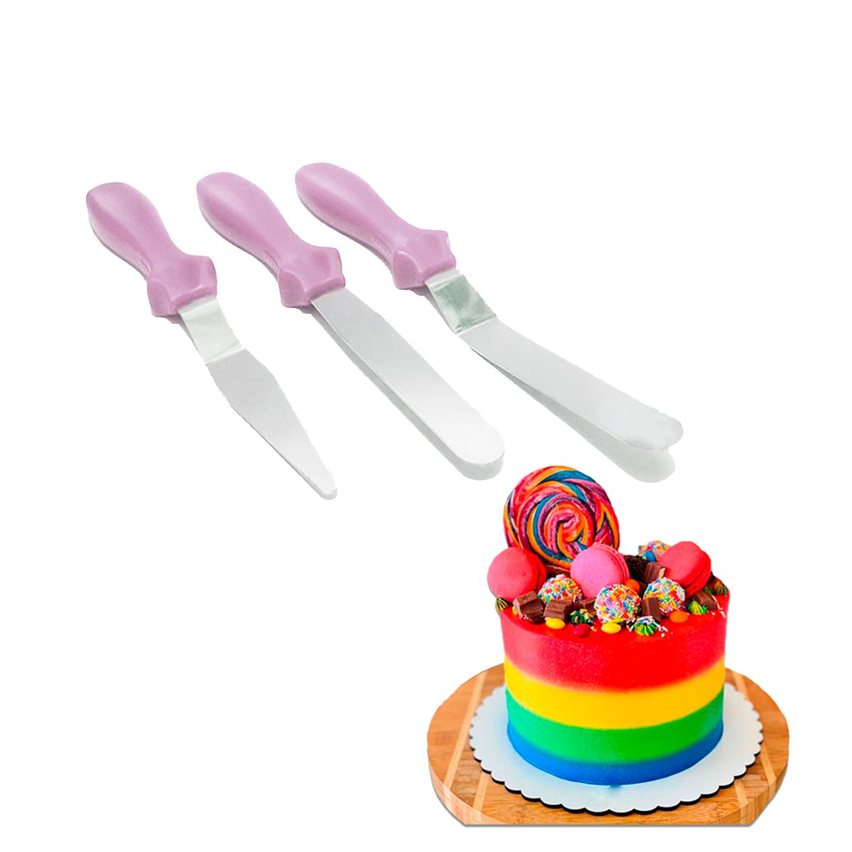 Kit Jogo de Espátulas Lilás Inox 3 Peças Para confeitaria - Shop