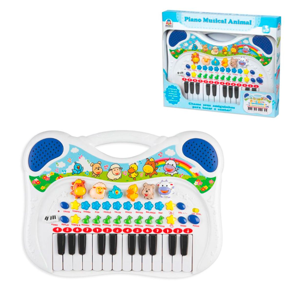 Piano Infantil Musical - Animal - Azul - 06407 - Braskit - Real Brinquedos