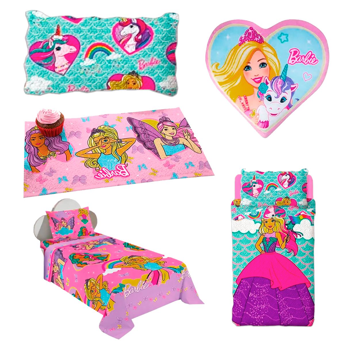 Kit Infantil Barbie Edredom + Jogo Cama + Almofada + Boneca