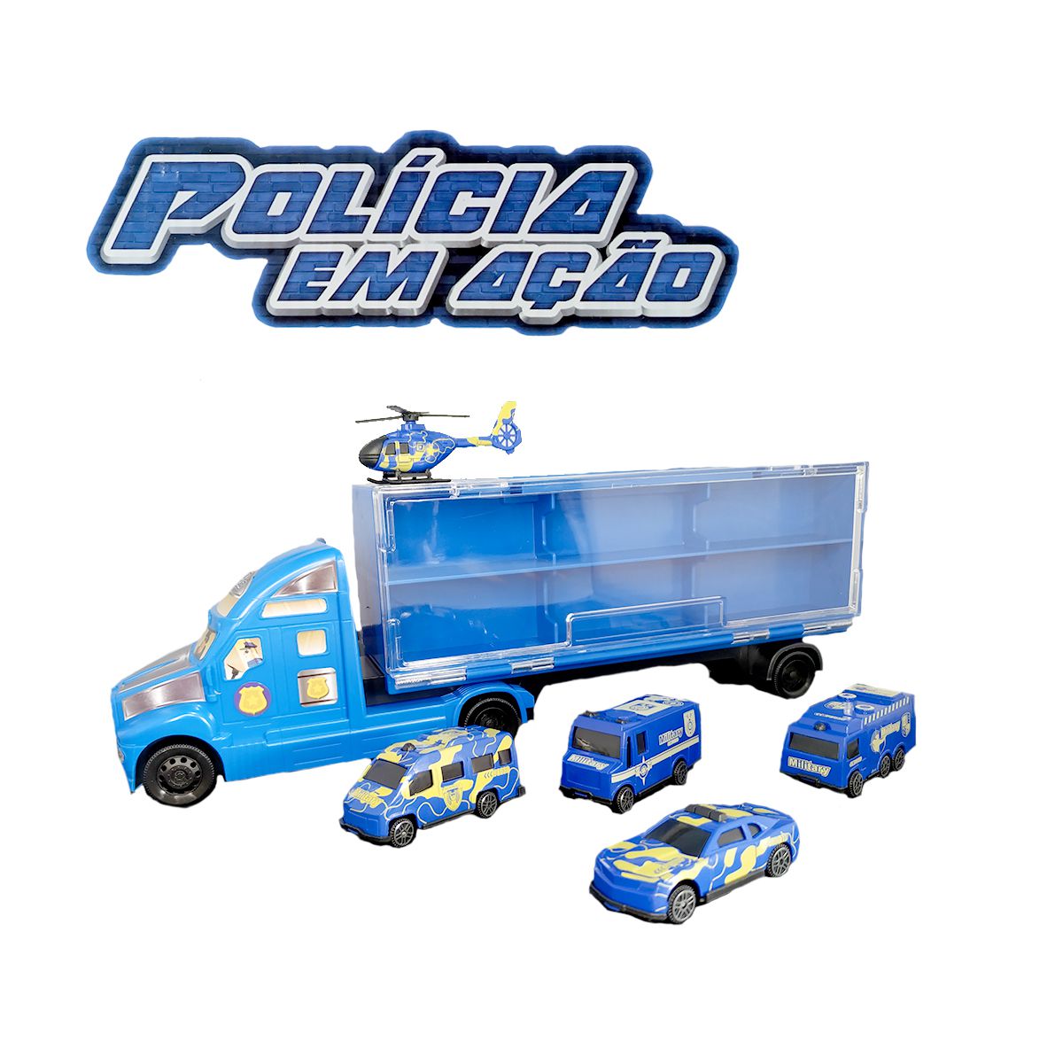 Carreta de Brinquedo Polícia c/ Carrinhos em ação Infantil - Shop Macrozao