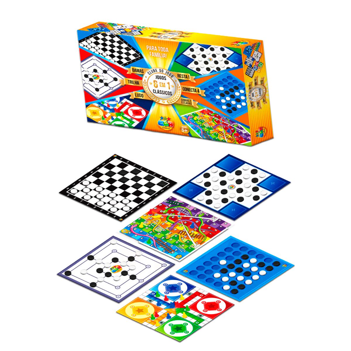 Jogo de Tabuleiro 6 em 1 Clube dos Jogos Infantil - Shop Macrozao